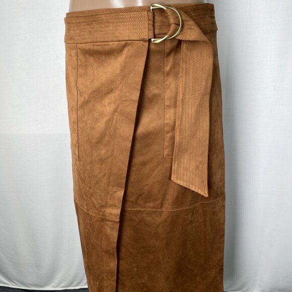 Ramy Brook Women's Wrap Skirt Size 8 | Delphia Faux Suede Midi – Brown - Picture 1 of 5